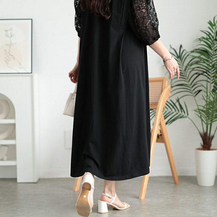 大きいサイズ レディース 接触冷感レース袖切り替えワンピース　kt-7825620