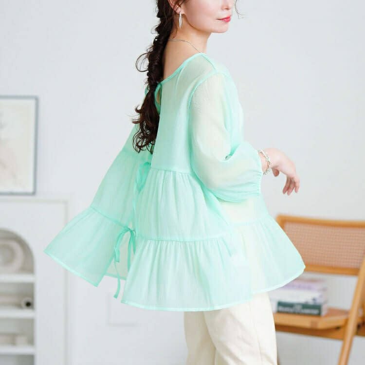 大きいサイズ レディース 前後2wayリボンティアードチュニック　fem-577【メール便可】