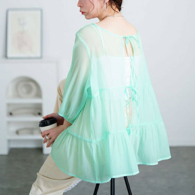 大きいサイズ レディース 前後2wayリボンティアードチュニック　fem-577【メール便可】