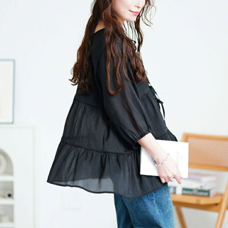 大きいサイズ レディース 前後2wayリボンティアードチュニック　fem-577【メール便可】