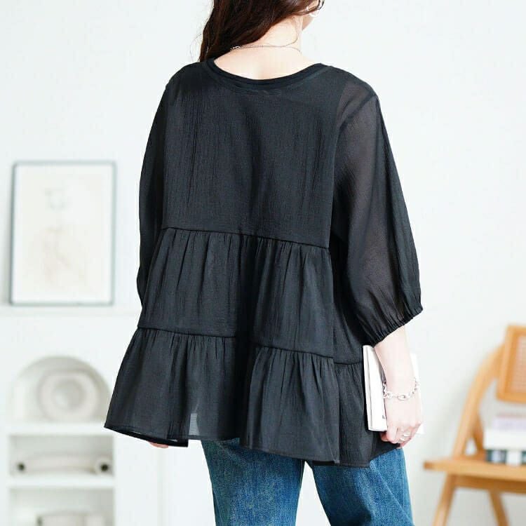 大きいサイズ レディース 前後2wayリボンティアードチュニック　fem-577【メール便可】