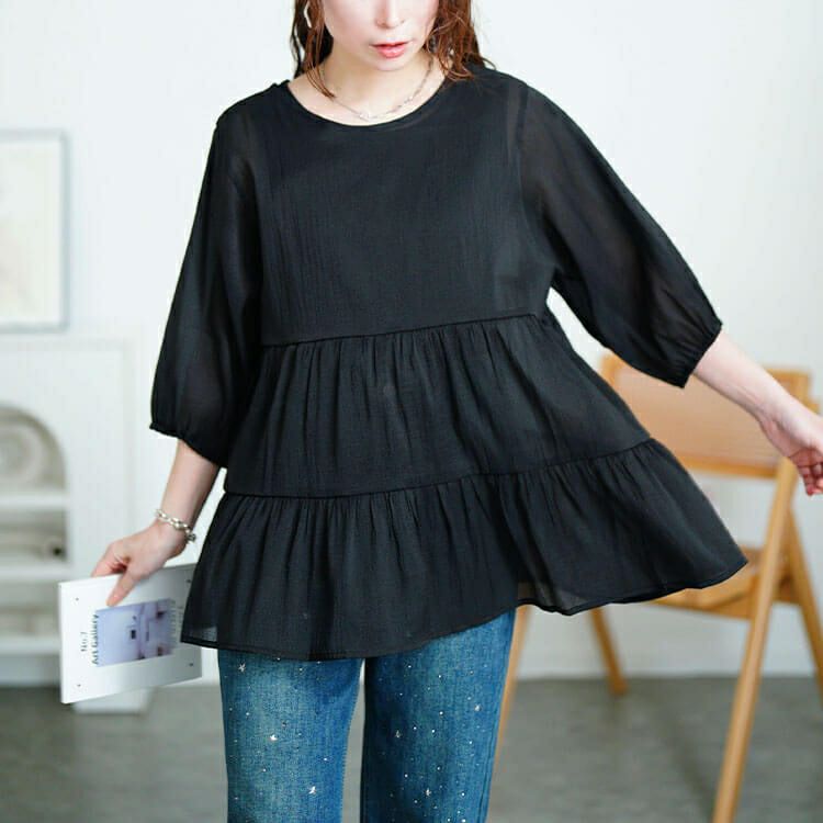 大きいサイズ レディース 前後2wayリボンティアードチュニック　fem-577【メール便可】