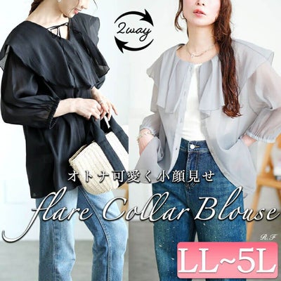 大きいサイズ レディース 前後2wayフレアカラーブラウス　fem-574【メール便可】