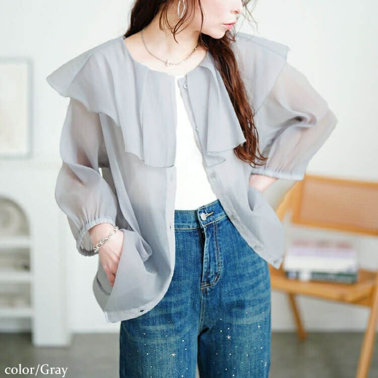 大きいサイズ レディース 前後2wayフレアカラーブラウス　fem-574【メール便可】