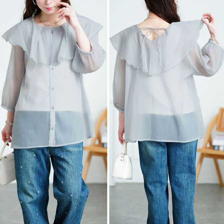 大きいサイズ レディース 前後2wayフレアカラーブラウス　fem-574【メール便可】