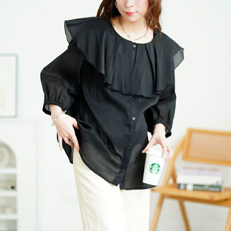 大きいサイズ レディース 前後2wayフレアカラーブラウス　fem-574【メール便可】