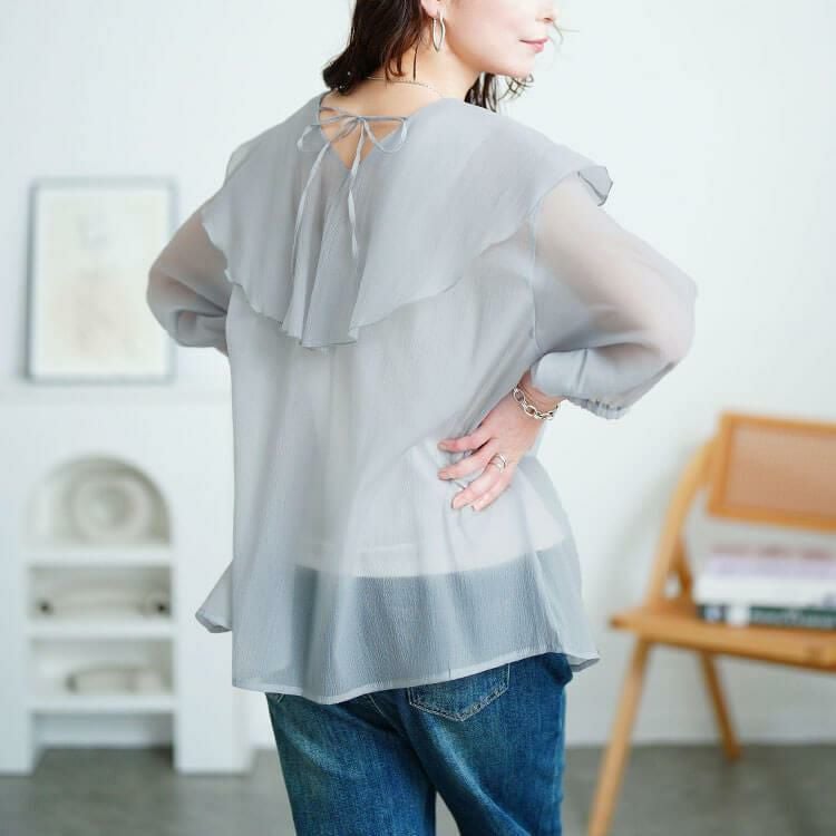 大きいサイズ レディース 前後2wayフレアカラーブラウス　fem-574【メール便可】 グレー