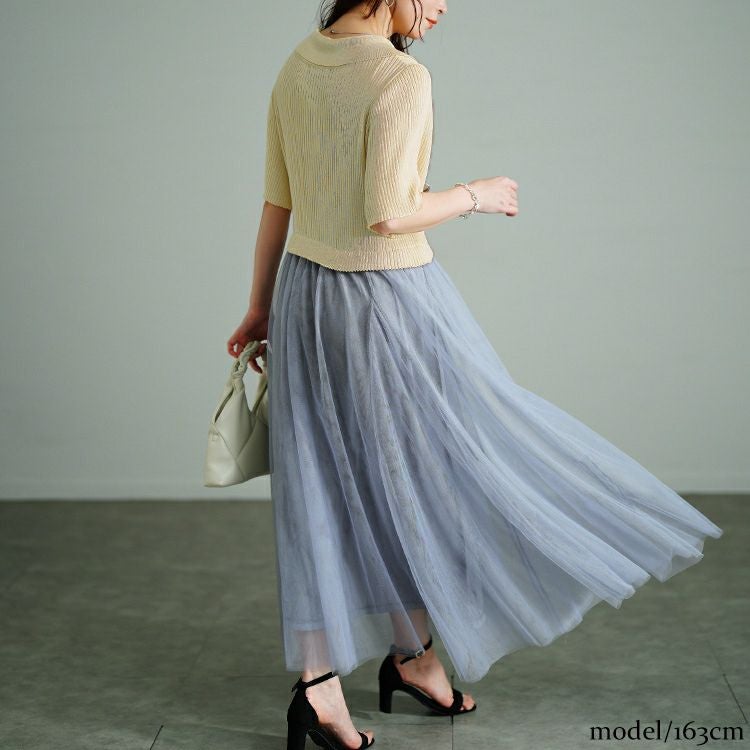 大きいサイズ レディース リブニットドッキングチュールワンピース　sum-0001