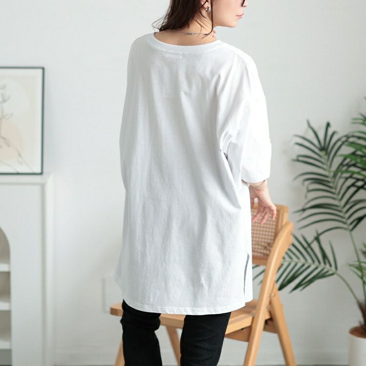 大きいサイズ レディース サイドスリットロゴコットンビッグTシャツ　map-42【メール便可】