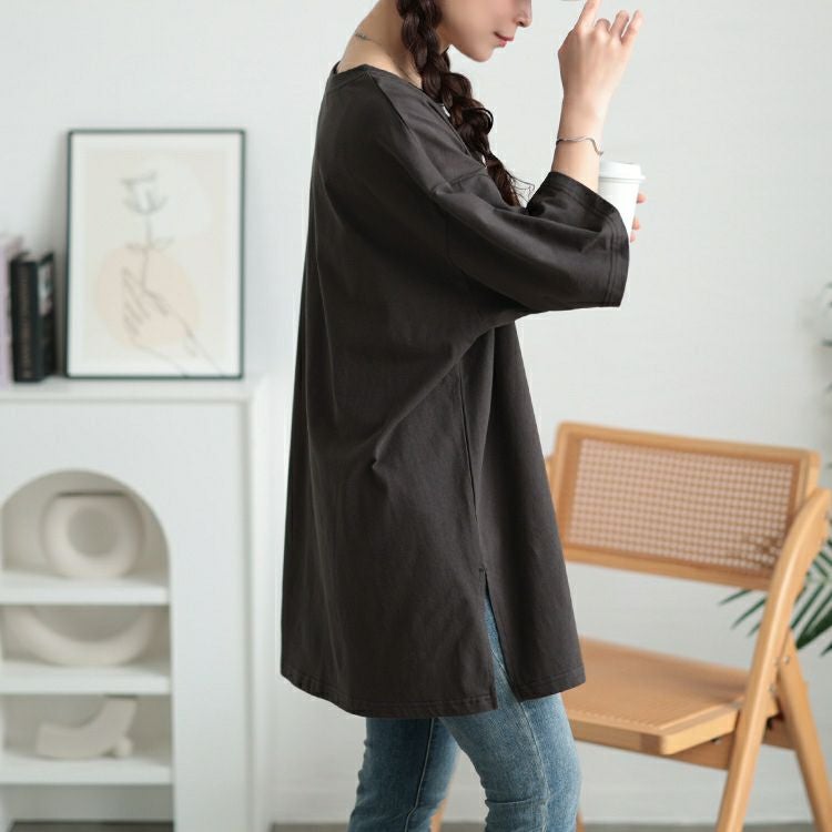 大きいサイズ レディース サイドスリットロゴコットンビッグTシャツ　map-42【メール便可】