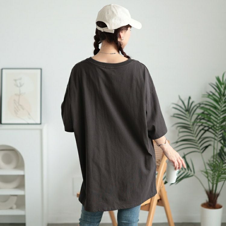 大きいサイズ レディース サイドスリットロゴコットンビッグTシャツ　map-42【メール便可】