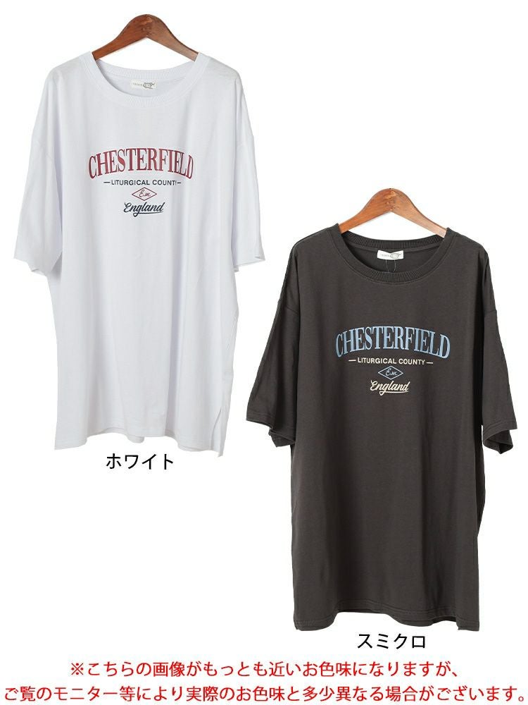 大きいサイズ レディース サイドスリットロゴコットンビッグTシャツ　map-42【メール便可】
