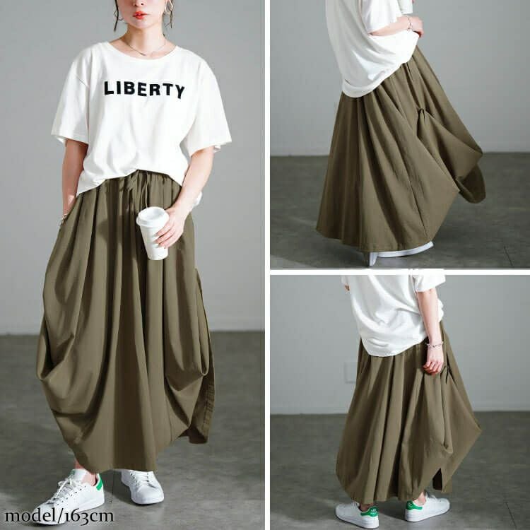 大きいサイズ レディース 2wayサイドボタンボリュームスカート　sw-0707