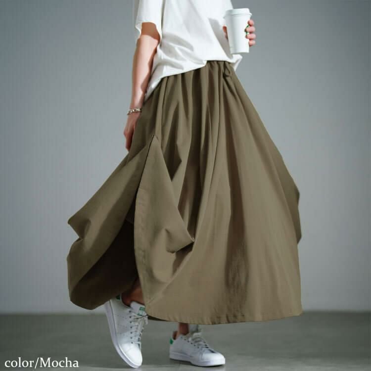 大きいサイズ レディース 2wayサイドボタンボリュームスカート　sw-0707 モカ