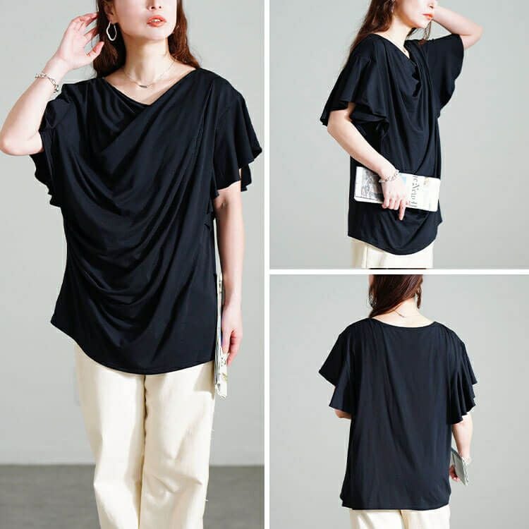 大きいサイズ レディース 接触冷感バタフライスリーブカットソー　sw-0725【メール便可】