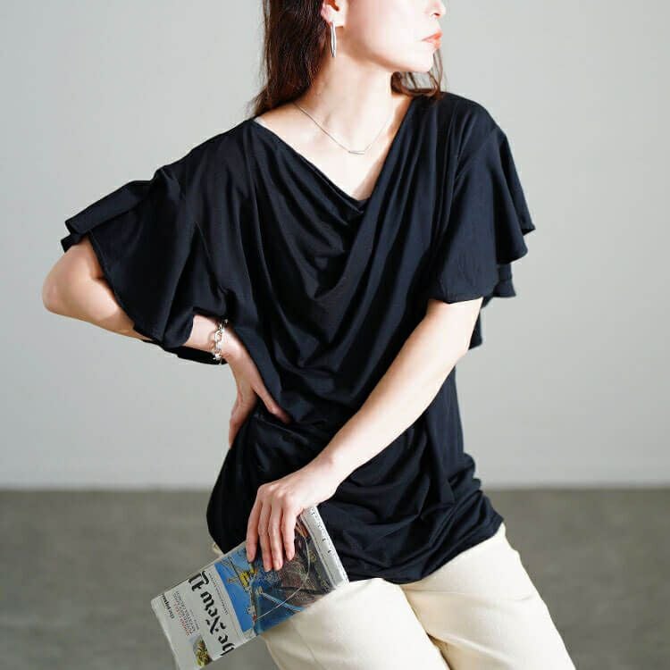 大きいサイズ レディース 接触冷感バタフライスリーブカットソー　sw-0725【メール便可】