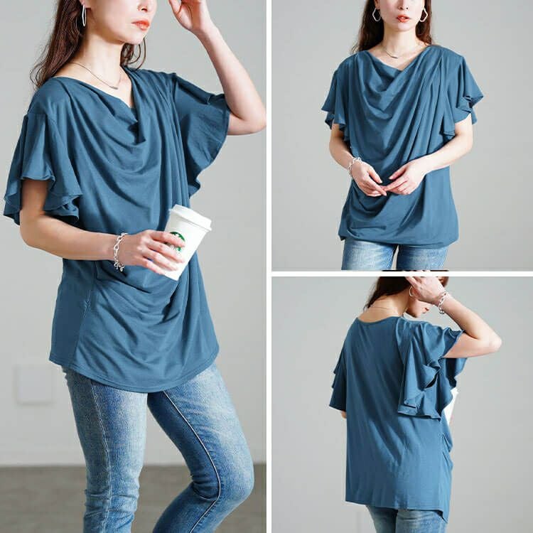 大きいサイズ レディース 接触冷感バタフライスリーブカットソー　sw-0725【メール便可】