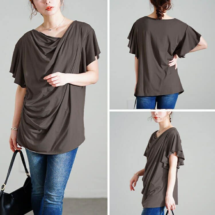 大きいサイズ レディース 接触冷感バタフライスリーブカットソー　sw-0725【メール便可】