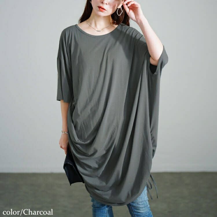 大きいサイズ レディース 接触冷感アシンメトリー変形チュニック　sw-0724【メール便可】