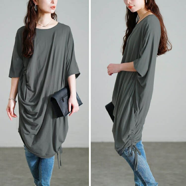 大きいサイズ レディース 接触冷感アシンメトリー変形チュニック　sw-0724【メール便可】