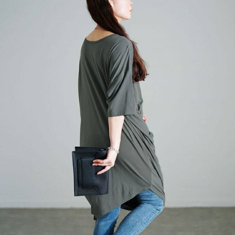 大きいサイズ レディース 接触冷感アシンメトリー変形チュニック　sw-0724【メール便可】