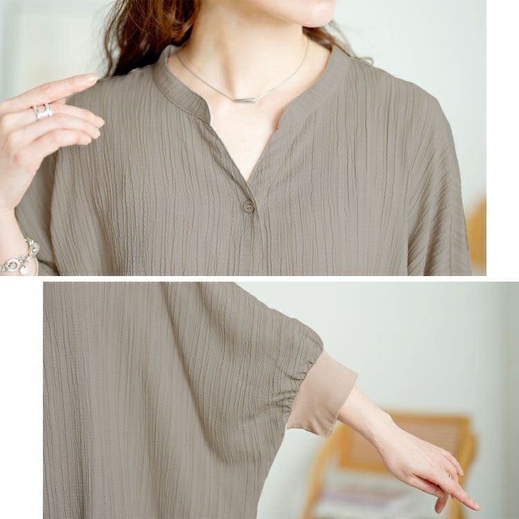 大きいサイズ レディース キーネックドルマンビックシャツ　fem-567【メール便可】