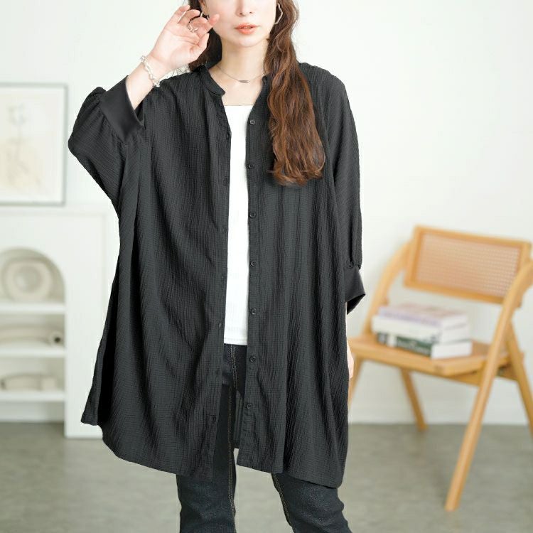 大きいサイズ レディース キーネックドルマンビックシャツ　fem-567【メール便可】