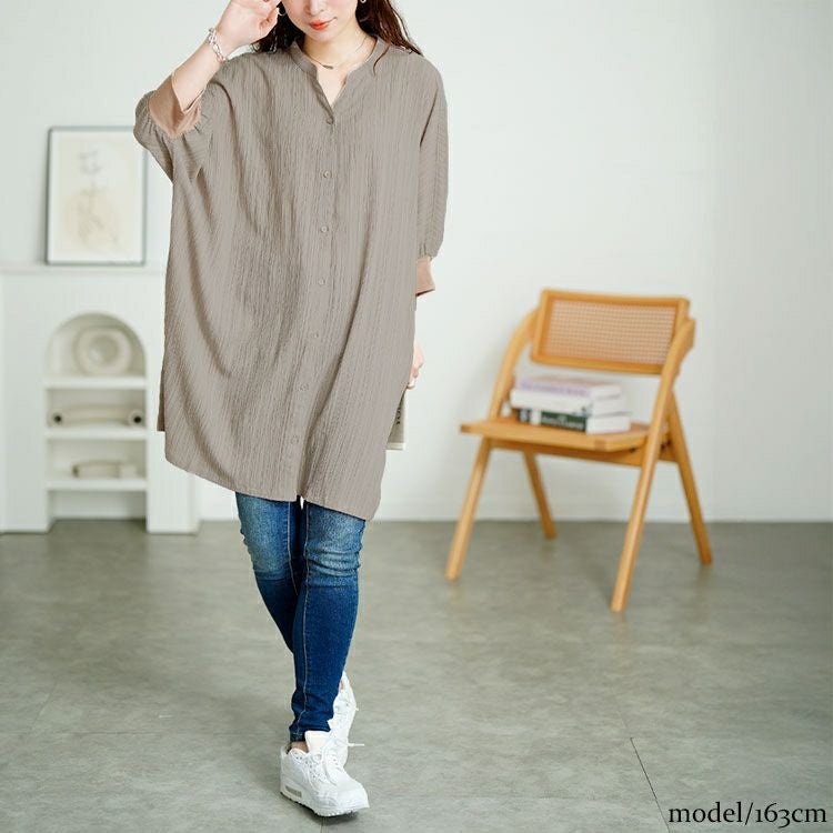 大きいサイズ レディース キーネックドルマンビックシャツ　fem-567【メール便可】