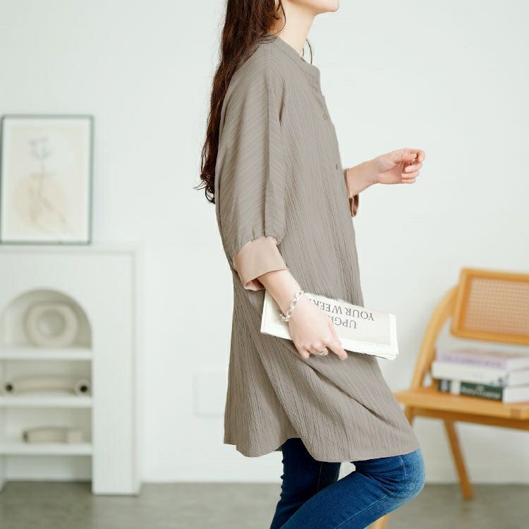 大きいサイズ レディース キーネックドルマンビックシャツ　fem-567【メール便可】