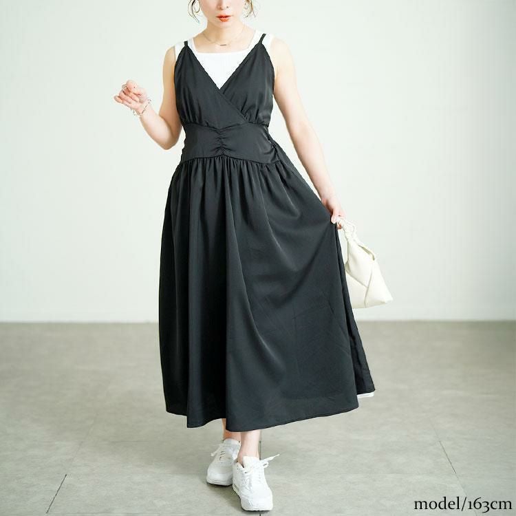 大きいサイズ レディース カシュクールキャミワンピース　fem-563【メール便可】 ブラック