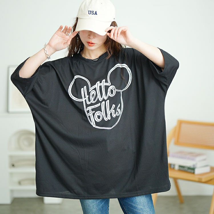 大きいサイズ レディース ビッグプリントオーバーサイズTシャツ　goldy-1685【メール便可】