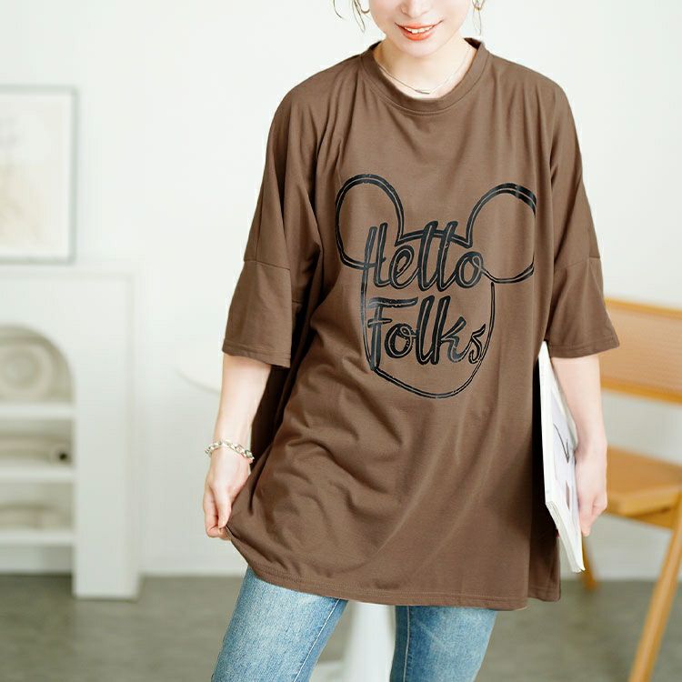 大きいサイズ レディース ビッグプリントオーバーサイズTシャツ　goldy-1685【メール便可】