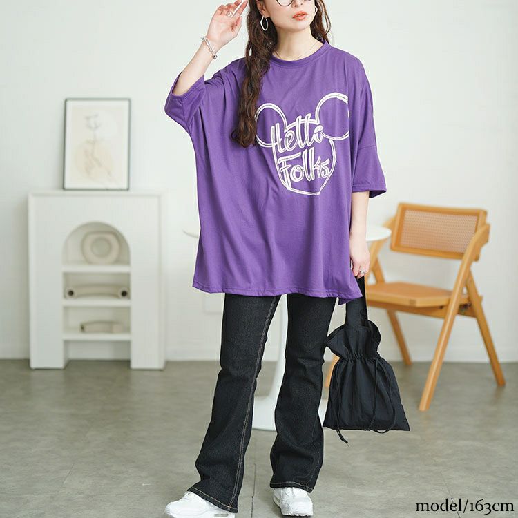 大きいサイズ レディース ビッグプリントオーバーサイズTシャツ　goldy-1685【メール便可】