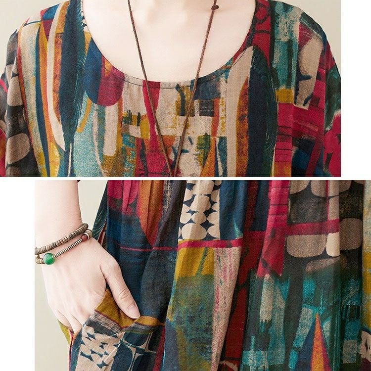 大きいサイズ レディース マルチカラーコットンワンピース　goldy-1684【メール便可】