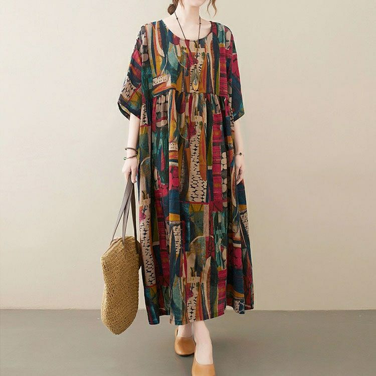 大きいサイズ レディース マルチカラーコットンワンピース　goldy-1684【メール便可】