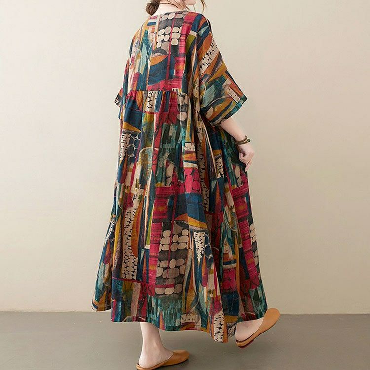 大きいサイズ レディース マルチカラーコットンワンピース　goldy-1684【メール便可】