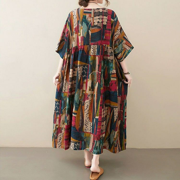 大きいサイズ レディース マルチカラーコットンワンピース　goldy-1684【メール便可】