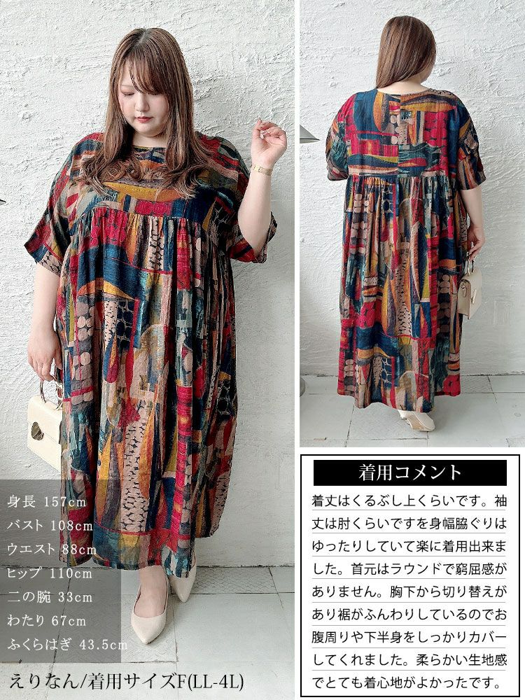 大きいサイズ レディース マルチカラーコットンワンピース　goldy-1684【メール便可】