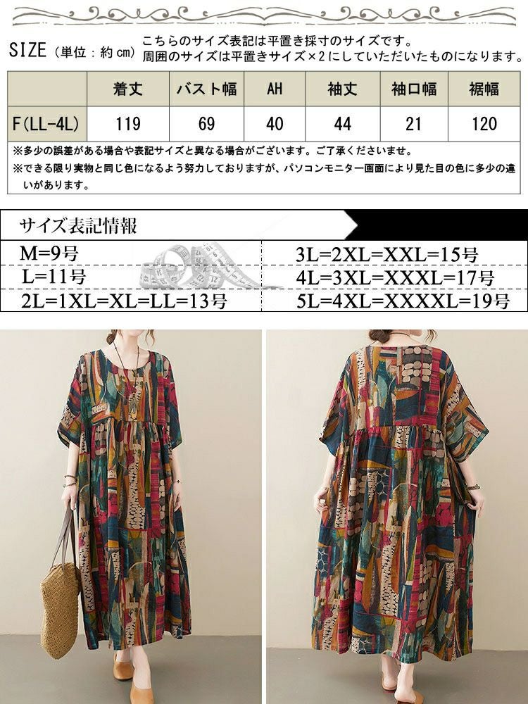 大きいサイズ レディース マルチカラーコットンワンピース　goldy-1684【メール便可】