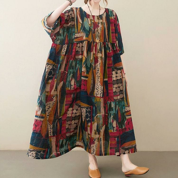 大きいサイズ レディース マルチカラーコットンワンピース　goldy-1684【メール便可】 マルチ