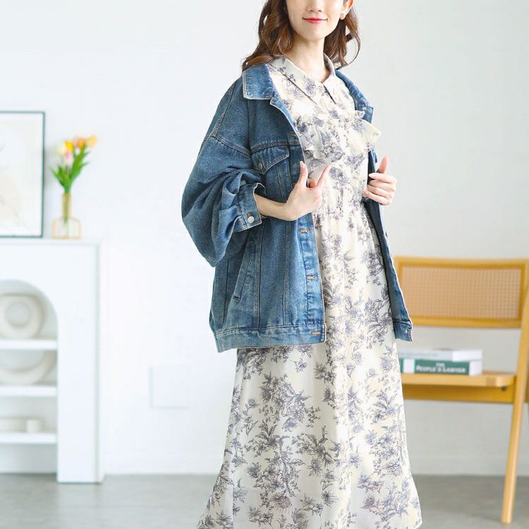 大きいサイズ レディース 花柄フリルオープンショルダーワンピース　tani-15595ll【メール便可】