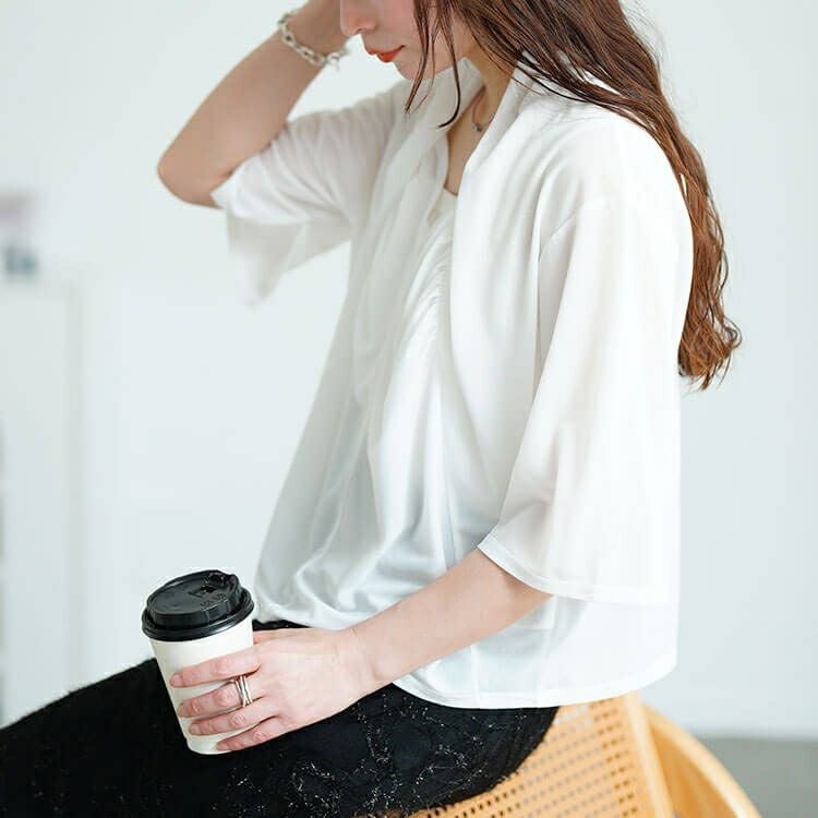 大きいサイズ レディース ストレッチカーデフェイクギャザートップス　u2-0108【メール便可】