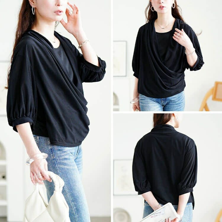 大きいサイズ レディース ストレッチカシュクールブラウス　u2-0105【メール便可】