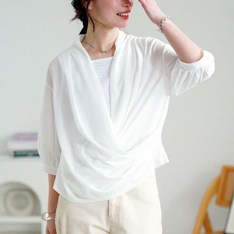 大きいサイズ レディース ストレッチカシュクールブラウス　u2-0105【メール便可】