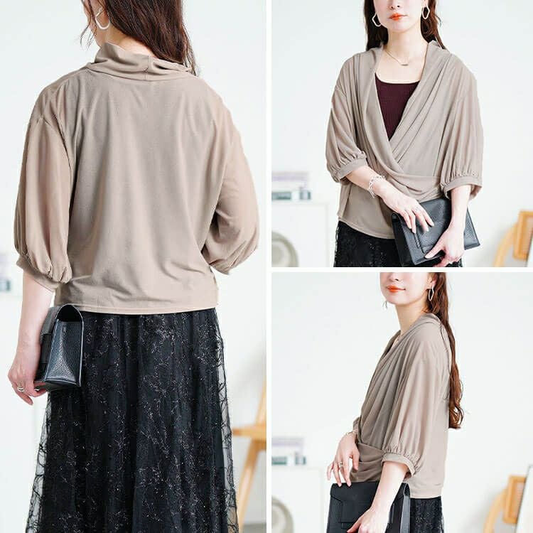 大きいサイズ レディース ストレッチカシュクールブラウス　u2-0105【メール便可】