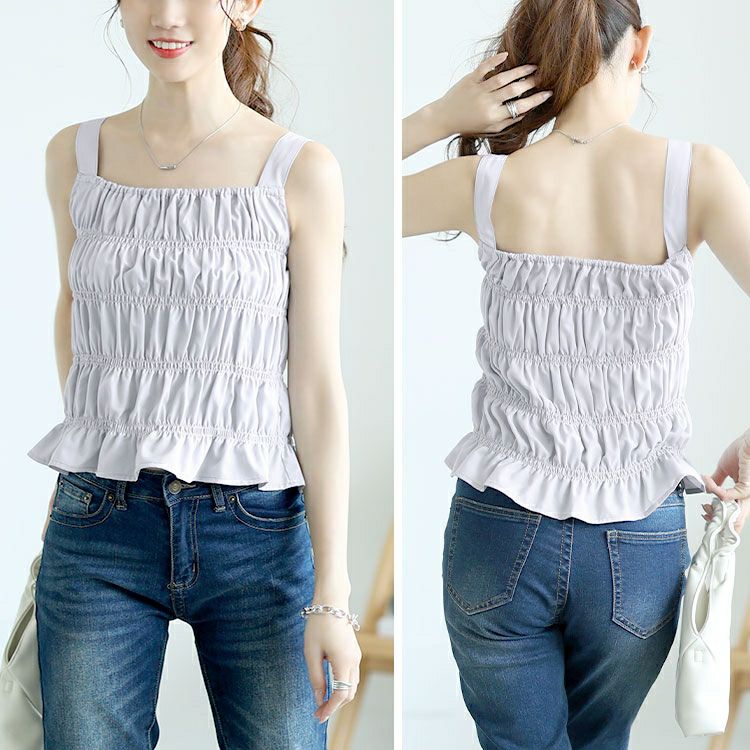 大きいサイズ レディース シャーリングキャミ＆リボンフリルカーディガン2点セット　tana-351041