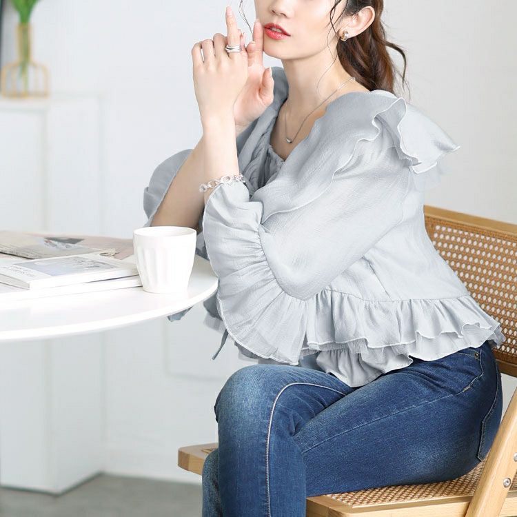 大きいサイズ レディース シャーリングキャミ＆リボンフリルカーディガン2点セット　tana-351041