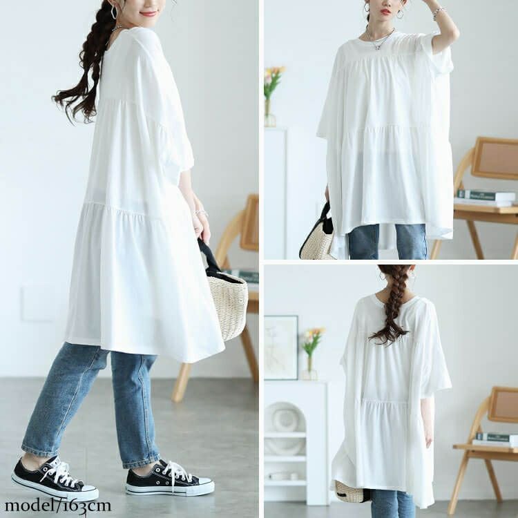 大きいサイズ レディース ビックティアードチュニックTシャツ　maruka-7158【メール便可】