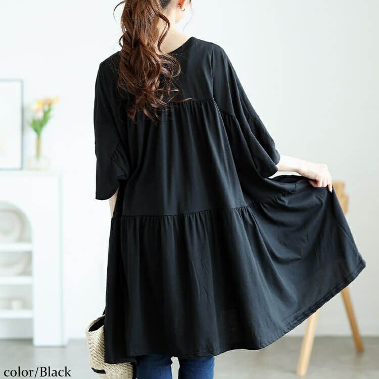 大きいサイズ レディース ビックティアードチュニックTシャツ　maruka-7158【メール便可】