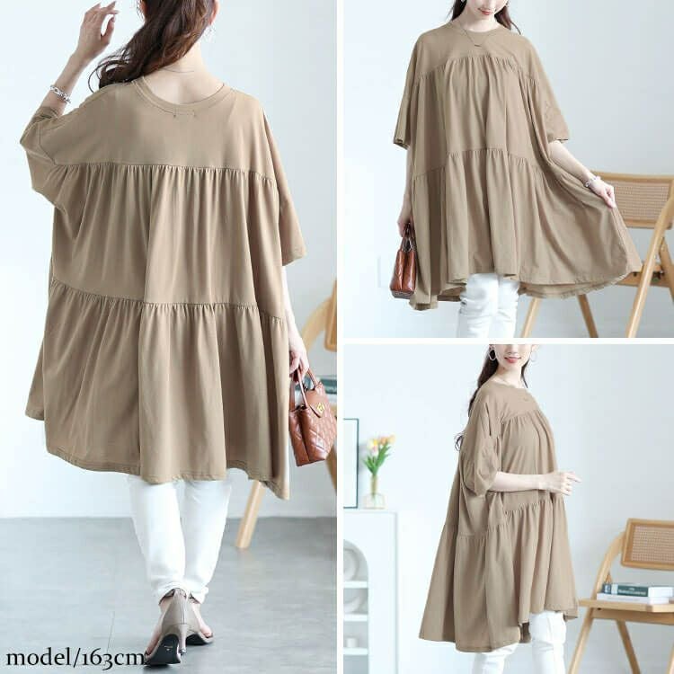 大きいサイズ レディース ビックティアードチュニックTシャツ　maruka-7158【メール便可】